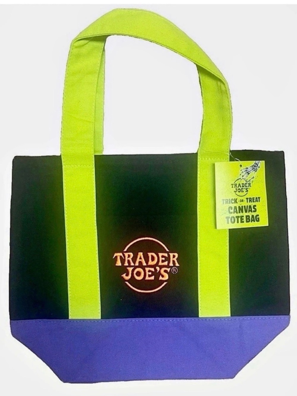 Trader Joe's NWT Halloween Canvas Tote Bag 2026 Black Neon Purple HOT🎃